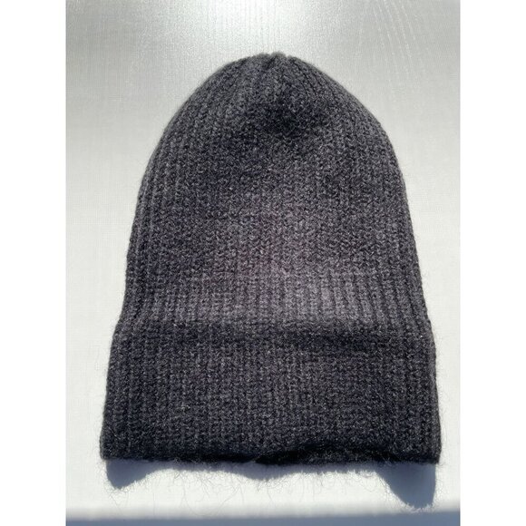 Zara Women's Medium Black Wool Blend Ribbed Chunky Knit Foldover Beanie Hat - Picture 10 of 14